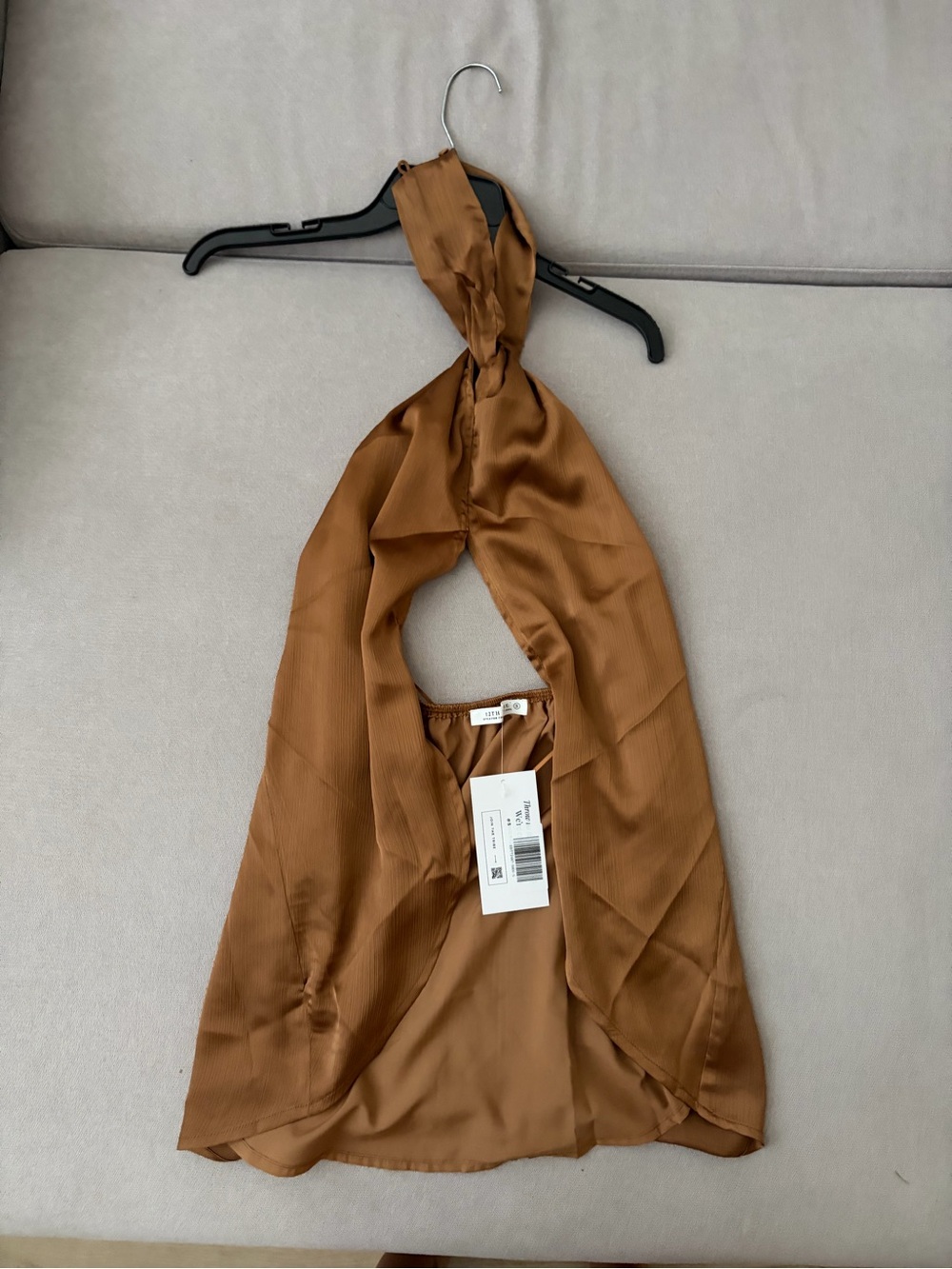 12th tribe Brown Halter Tie Front Satin Top - Picture 3 of 4